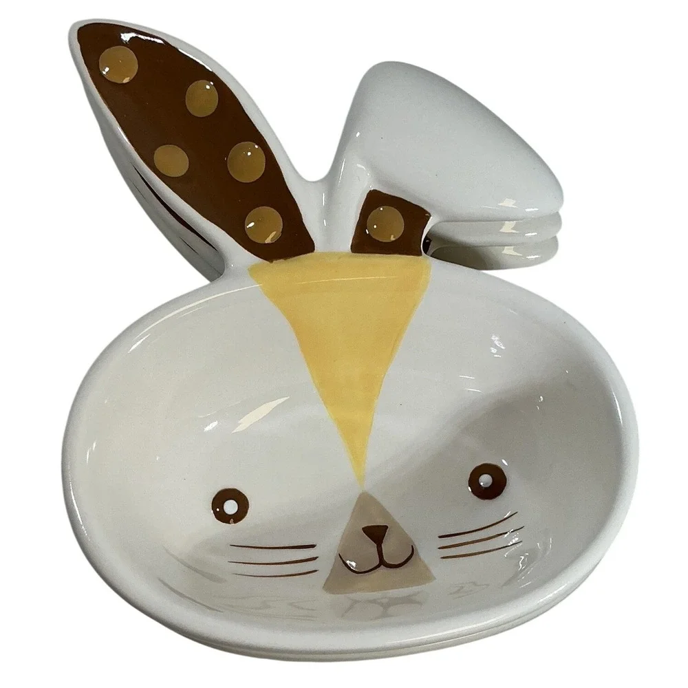 Target Easter 2012 Bunny‎ Rabbit Ceramic Snack Bowls Set of 3 White Brown Yellow